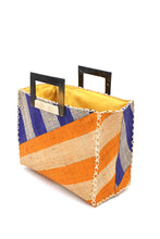 Stevie Double Wide Stripe Straw Handbag with Horn Handles: Black & Cappuccino