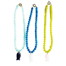 The Wando Fish Necklace: Blue Agate with White Quartz Fish