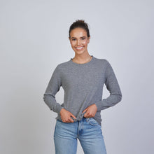 Highland Stripe 100% Mongolian Cashmere Sweater in Gray with Lilac