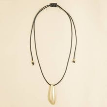 Elongated Teardrop Pendant Cord Necklace: WG