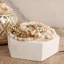 Beaded Bracelet Stack Set, Stretch Bracelet Stack, Layered Beaded Bracelets – Golden Drift: Gray