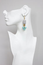 GNDE81 Gray and Turquoise 18K Gold Plated Dangle Earrings