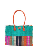 Zafran Two Tone Wide Stripe Straw Beach Bag: Medium / Coral Two Tone
