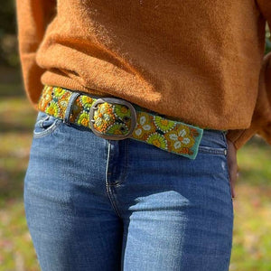 Sun-Kissed Floral Embroidered Wool Belt: L