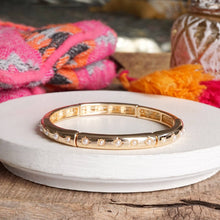 Gold-Tone Eternity Stretch Bangle – Pearls, Turquoise, or Crystals: Wide - Pearls