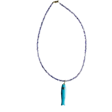 The Cooper Fish Necklace: Blue Apatite with a Malachite Fish