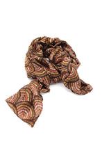 Vegas Geometric Print with Metallic Detailing Scarf Wrap: Brown Squares