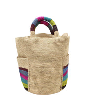 Milos Stripes Crochet Straw Basket Handbag with Pockets: Caribbean