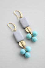 GNDE81 Gray and Turquoise 18K Gold Plated Dangle Earrings