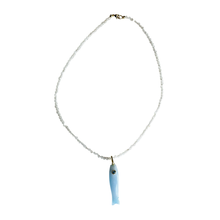 The Cooper Fish Necklace: Blue Apatite with a Malachite Fish
