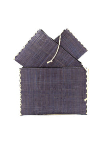 Set of 3 Nesting Zippered Straw Clutches Solid Colors: Natural / Solid