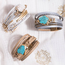 Braided Turquoise Natural Stone Leather Bracelet: Sand