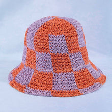 Straw Braided Checkered Bucket Hat: OL