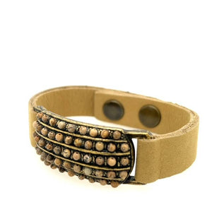 Rectangle Leather Bracelet: Vintage Brown W Lt Turq