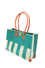 Zafran Two Tone Wide Stripe Straw Beach Bag: Medium / Coral Two Tone