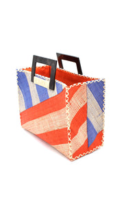 Stevie Double Wide Stripe Straw Handbag with Horn Handles: Black & Cappuccino