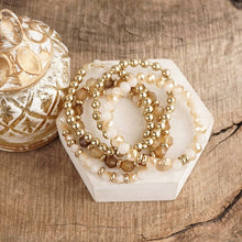 Beaded Bracelet Stack Set, Stretch Bracelet Stack, Layered Beaded Bracelets – Golden Drift: Gray