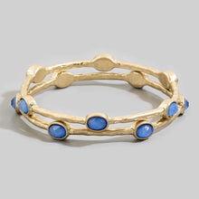 Oval Stone Station Hammered Bangle Set: WGAQ