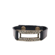 Crystal Rectangle Leather Bracelet: Black w Black Diamond