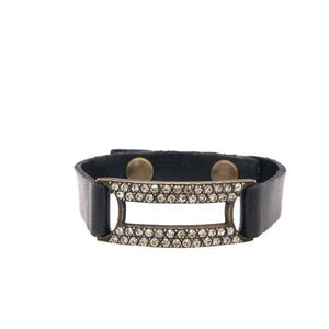 Crystal Rectangle Leather Bracelet: Black w Black Diamond
