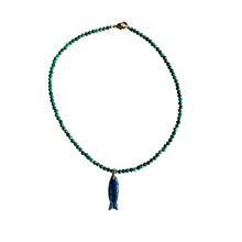 The Ashley Fish Necklace: Green Turquoise with Amethyst Fish