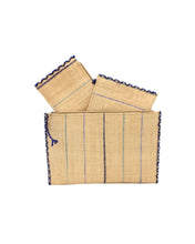 Amelia Set of 3 Pinstripe Nesting Raffia Straw Clutches: Blues