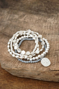 Boho Bracelet Stack with a Coin in silver tone