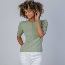 Sophie Ruched Elbow-length Tee in Sage: XL