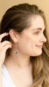 Gemstone Dangle Thread Through Earring 80 Colors Gold Silver: Silver / Sky Blue