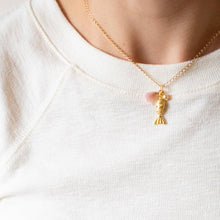 24K Gold Plated Fish Charm Necklace with Crystal Pearl: Orange / 16"