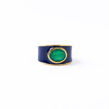 Hazel Oval Stone With Enamel Band Ring Navy + Green Size 8 Wholesale