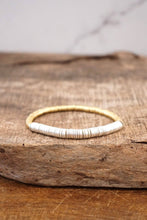 Heishi Disc Boho beaded stretchy bracelet Silver Gold Shell: Gold and Gray