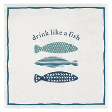 Ceramic Napkin Trays + Napkins - Drink Like A Fish: Tray: 5.75" SQ x 1.25" H ,  Napkin: 5" SQ