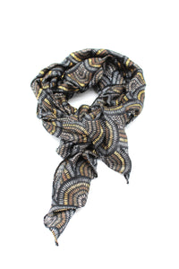 Vegas Geometric Print with Metallic Detailing Scarf Wrap: Brown Squares
