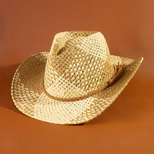 Two Tone Straw Braided Patches Cowboy Hat: KA