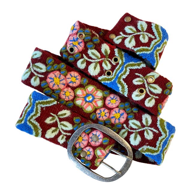 Spice Island Floral Embroidered Wool Belt: L