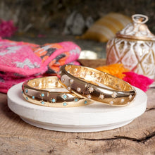 Gold-Tone Eternity Stretch Bangle – Pearls, Turquoise, or Crystals: Wide - Clear Crystals