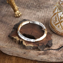 Boho Stretchy Minimalist Bangle Raw Textured Worn Gold and Silver tones: Worn Silver