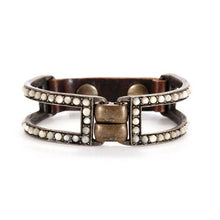 Double Sided Beaded Two Bar Bracelet: Vintage Brown w MOP