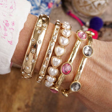 Gold-Tone Eternity Stretch Bangle – Pearls, Turquoise, or Crystals: Wide - Pearls