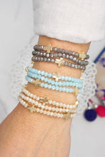 Mini Sideways Cross Bracelet stack Glass and gold metal beads: Multi-Colored