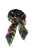 Tropical Forest Floral Print Scarf Wrap: Black & Wine