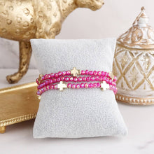Mini Sideways Cross Bracelet stack Glass and gold metal beads: Navy Blue