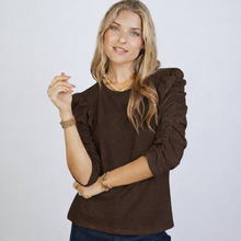 Sophie Ruched Elbow-length Tee in Espresso Brown: M