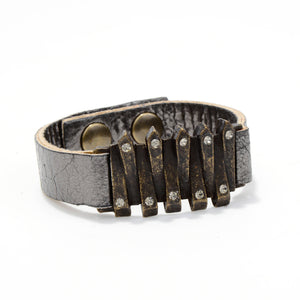 Interlocked Metal Bar Bracelet: Grey w Black Diamond
