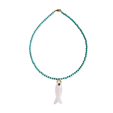 The Big Eye Fish Necklace: Ice Blue Jade with Aventurine Fish