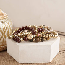 Beaded Bracelet Stack Set, Stretch Bracelet Stack, Layered Beaded Bracelets – Golden Drift: Gray