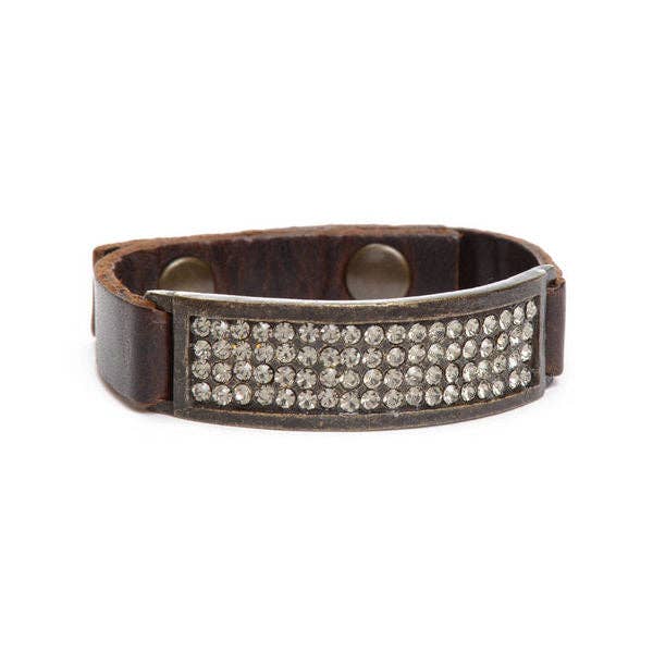 ID Leather Bracelet: Vintage Brown w African Turq