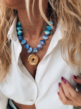 Gold large urchin statement necklace in blue