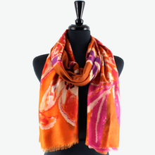 S26005 100% Polyester Lightweight Printed Scarf: 01 Orange